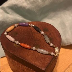 Vintage Multicolor Jade Beaded Bracelet With 14k Gold Latch and Spacer Beads